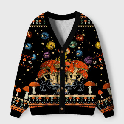 Purplehecate Mystical Mushroom Galaxy Ugly Cardigan Sweaters