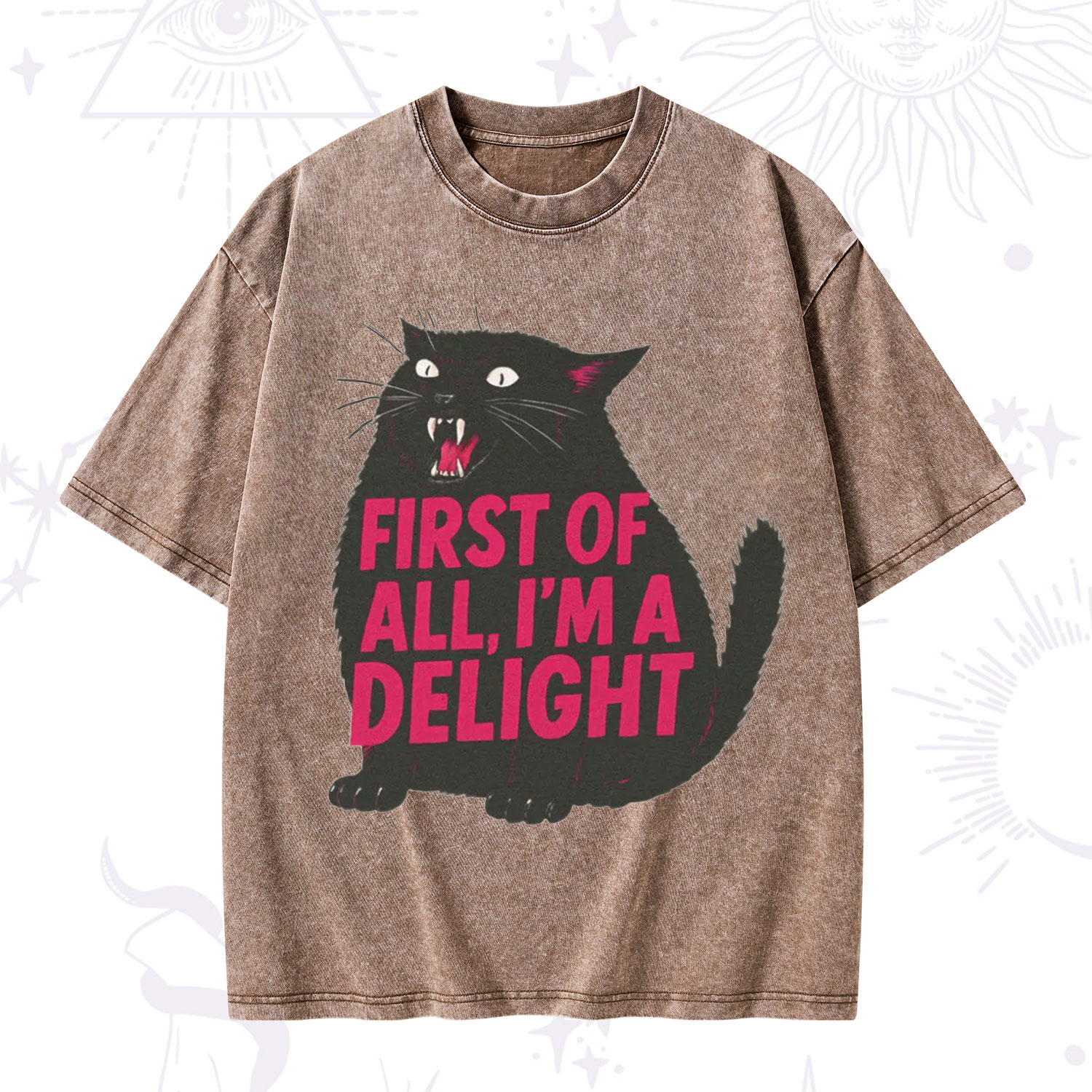 Purplehecate First Of All I'm A Delight Cat Washed T-Shirt