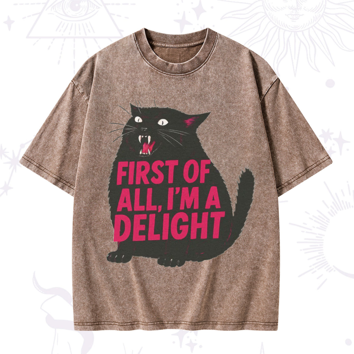 Purplehecate First Of All I'm A Delight Cat Washed T-Shirt