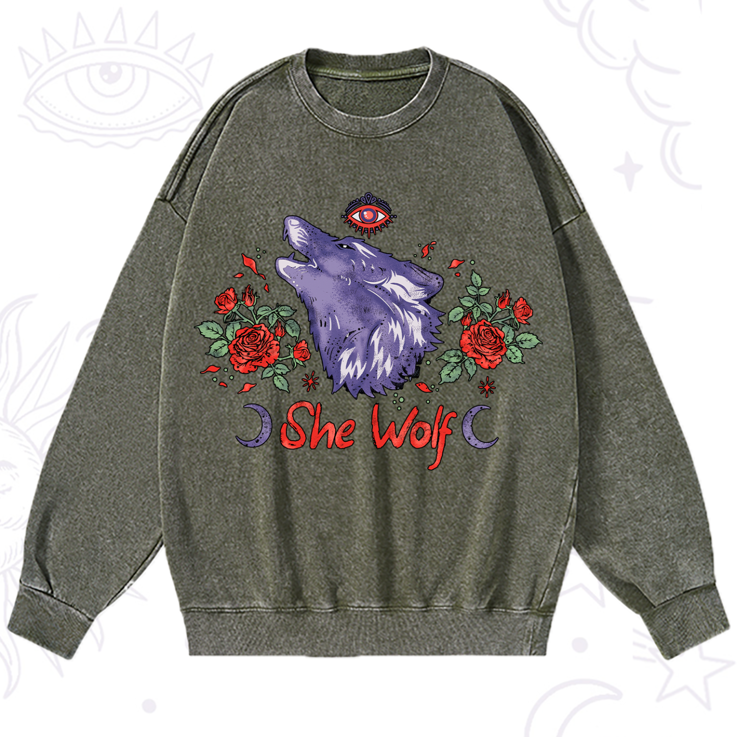 Purplehecate Moon Wolf Washed Sweatshirt