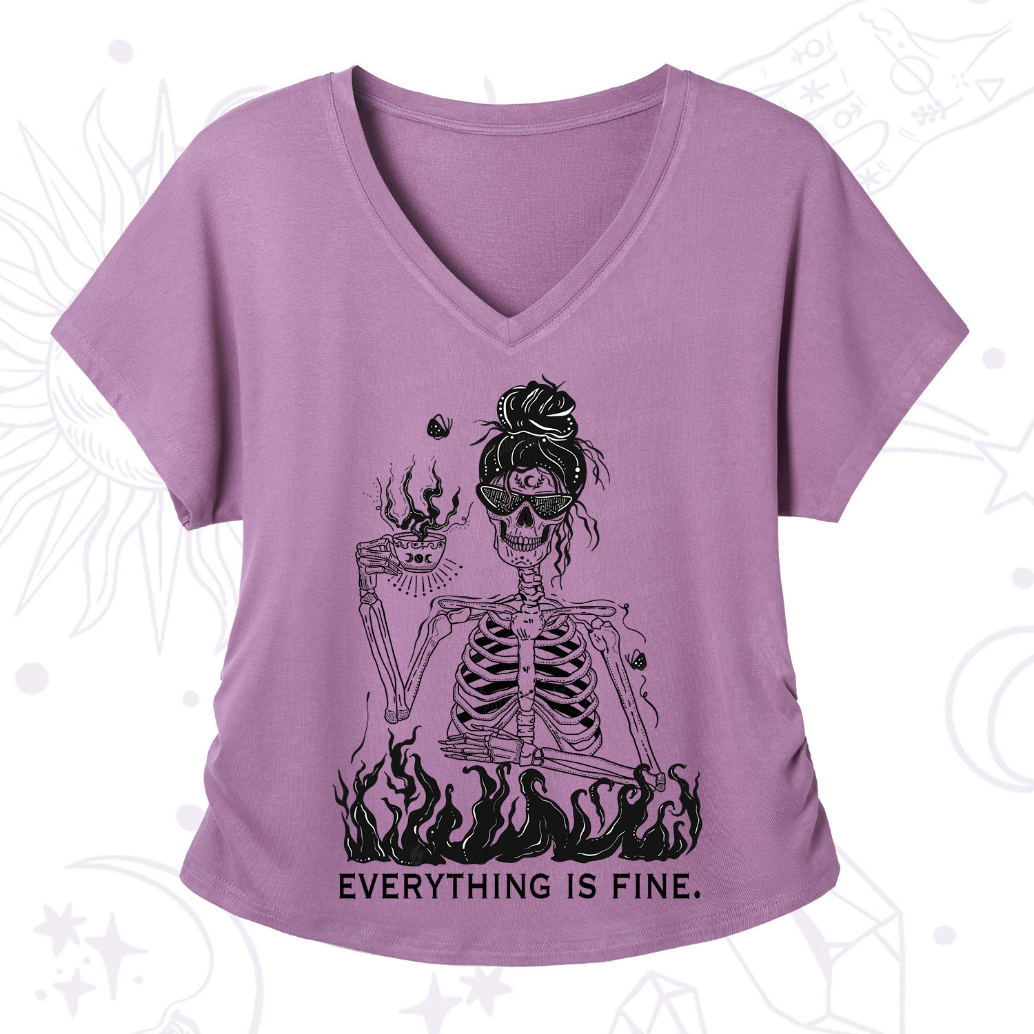 Purplehecate Everything Is Fine V-Neck T-Shirt