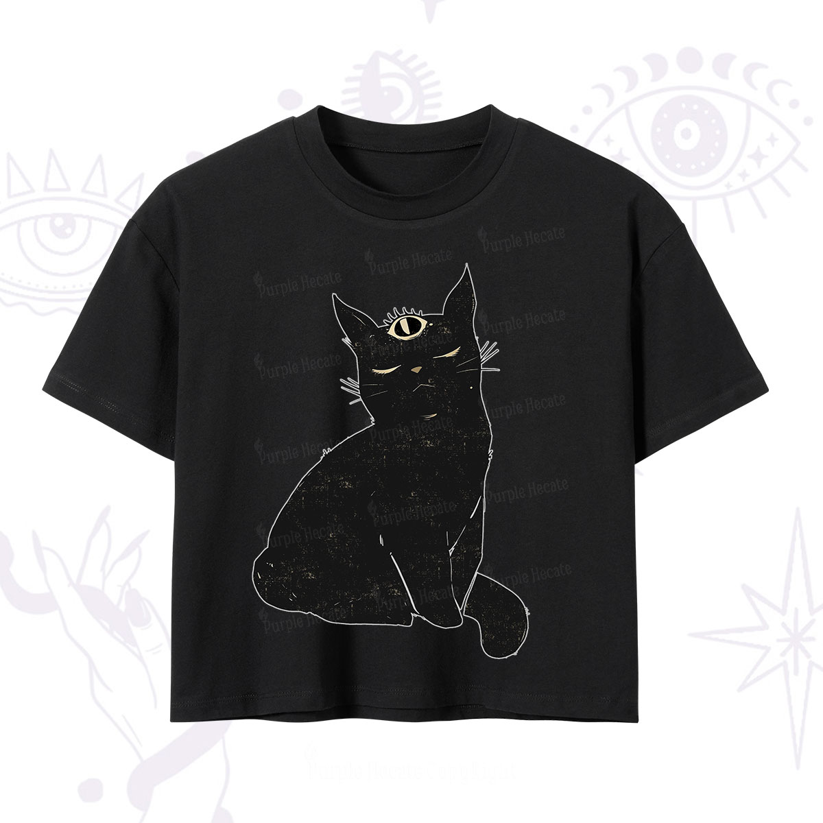 Purplehecate Third Eye Black Cat Crop T-Shirt