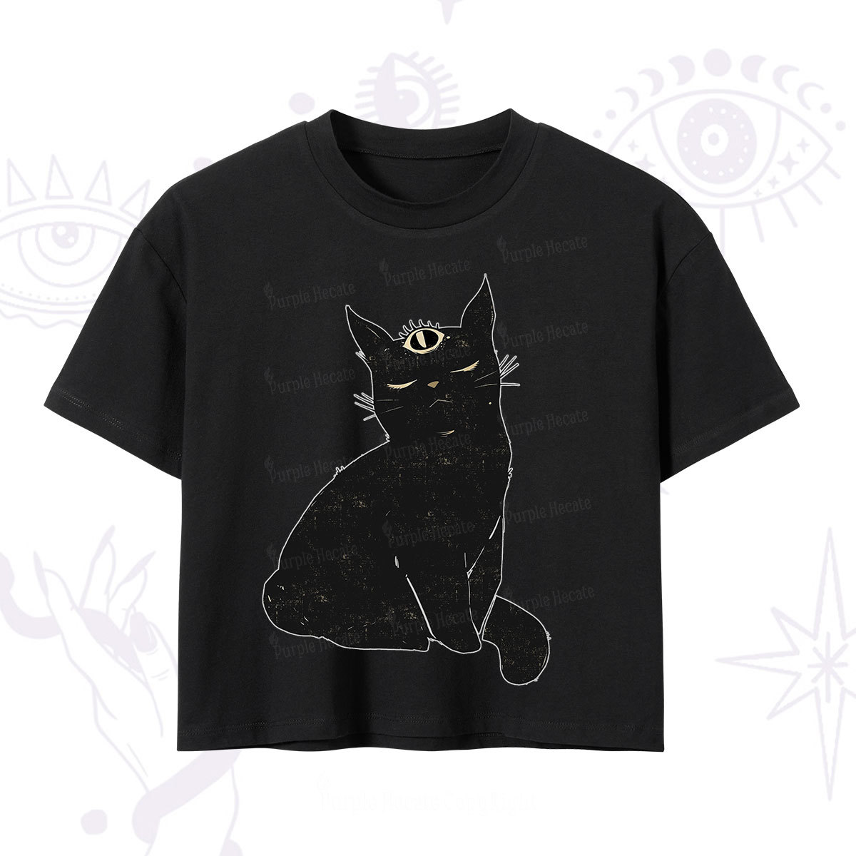 Purplehecate Third Eye Black Cat Crop T-Shirt