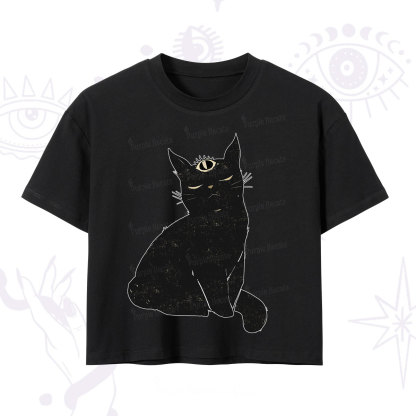 Purplehecate Third Eye Black Cat Crop T-Shirt