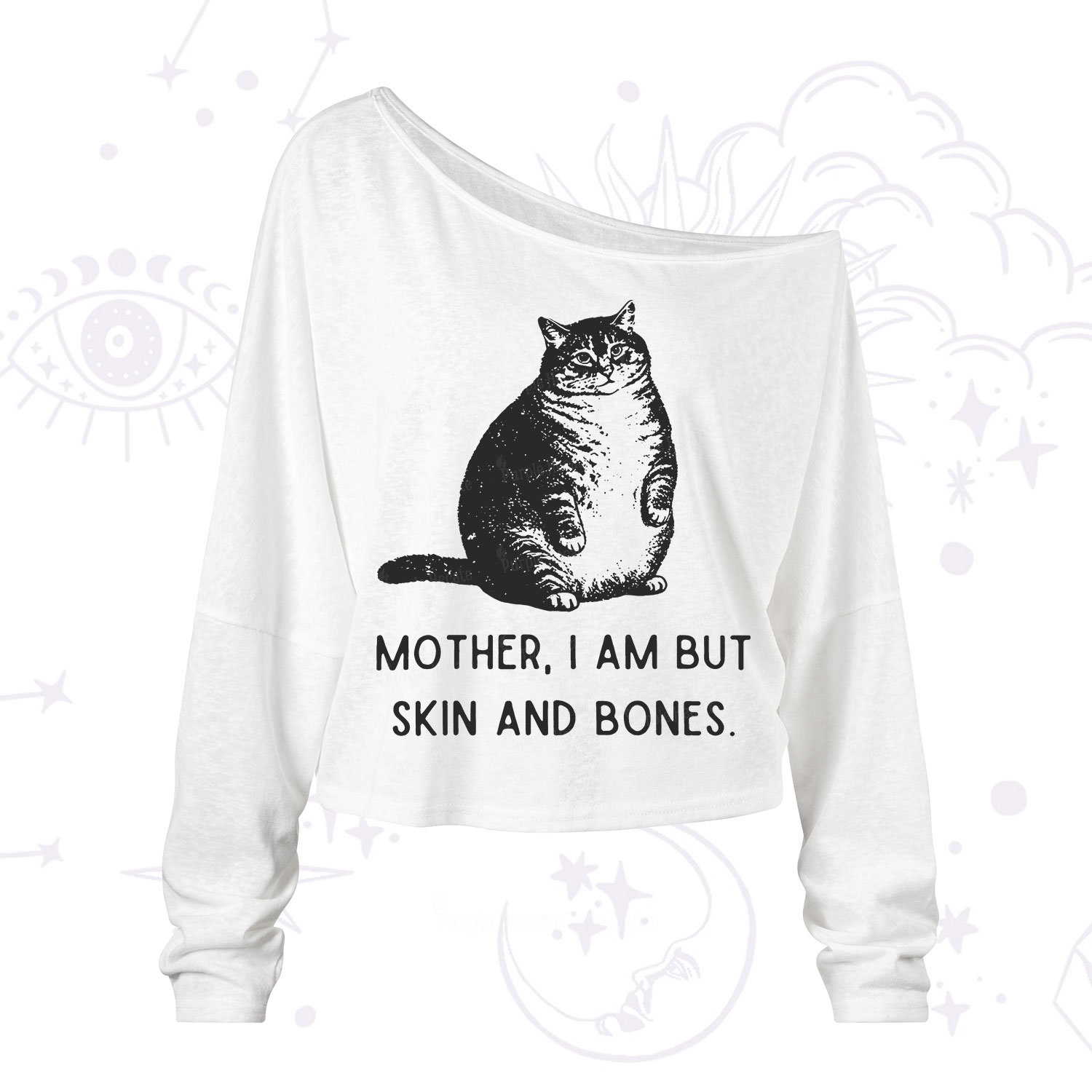 Purplehecate Cat Mother I Am But Skin And Bones One Shoulder Long Sleeve Shirt