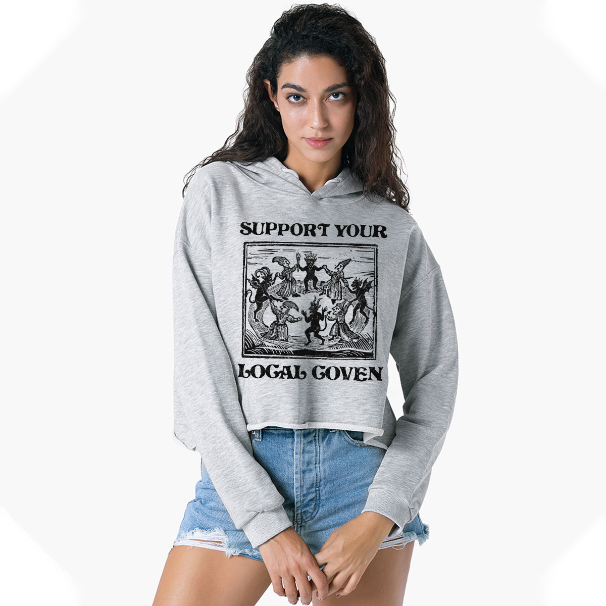 Purplehecate Support Your Local Coven Crop Hoodie