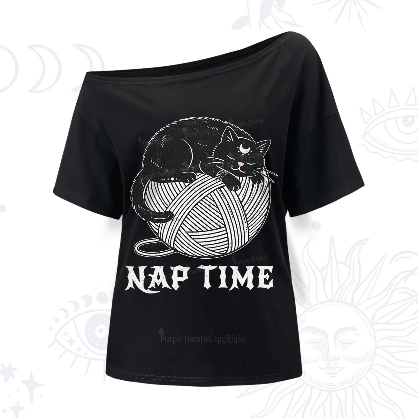 Purplehecate Nap Time Cat One Shoulder T-Shir
