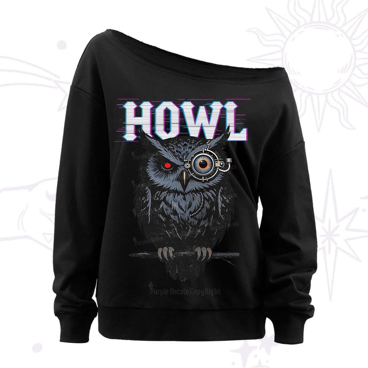 Purplehecate Howl Owl Off The Shoulder Sweat