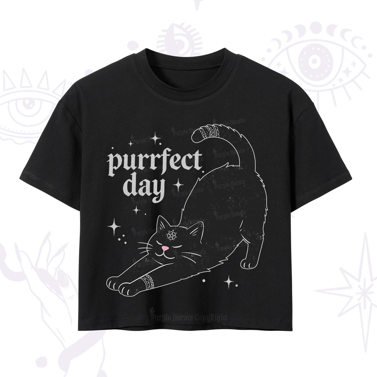 Purplehecate Purrfect Day Black Cat Crop T-Shirt
