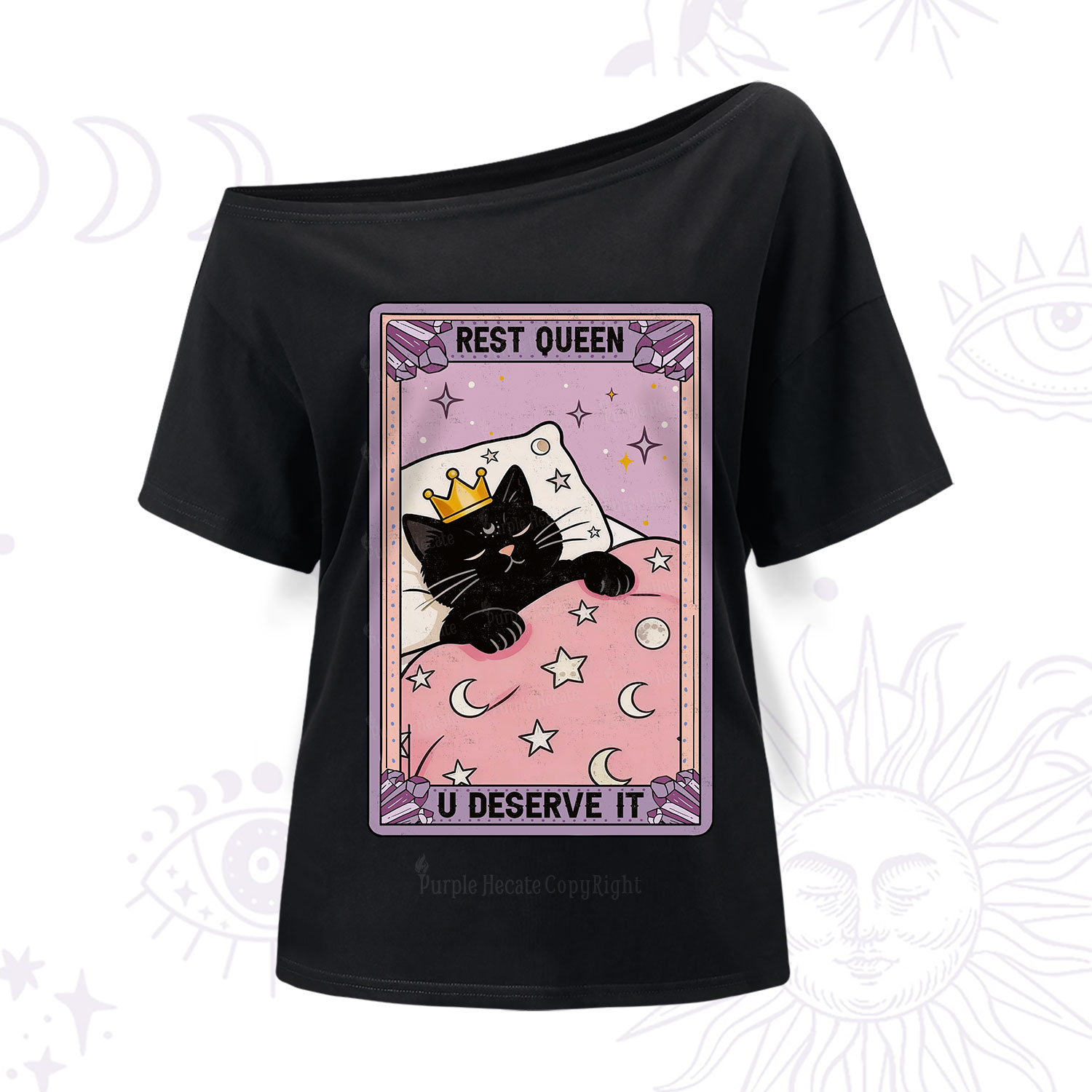 Purplehecate The Rest Queen Cat Tarot One Shoulder T-Shirt