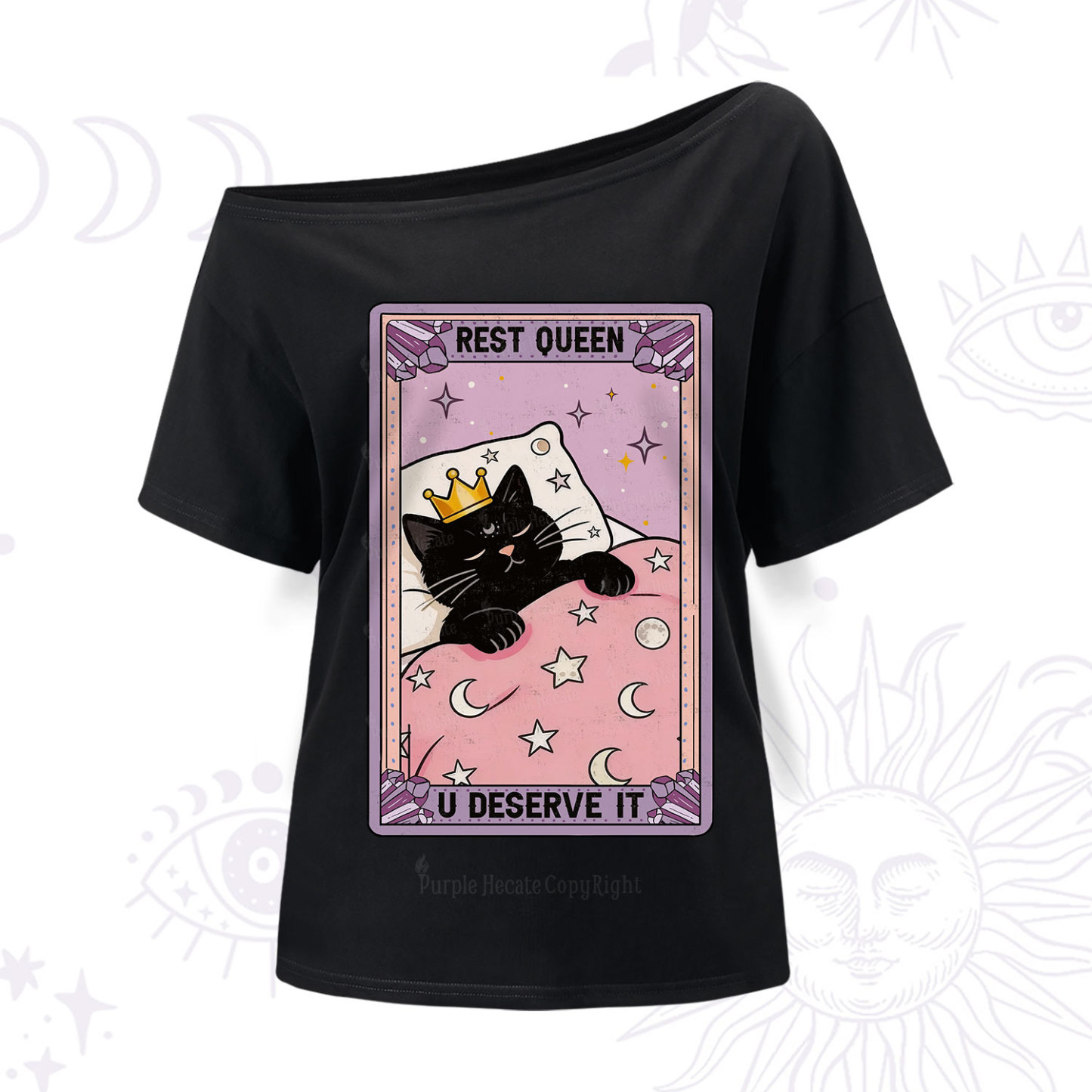 Purplehecate The Rest Queen Cat Tarot One Shoulder T-Shir