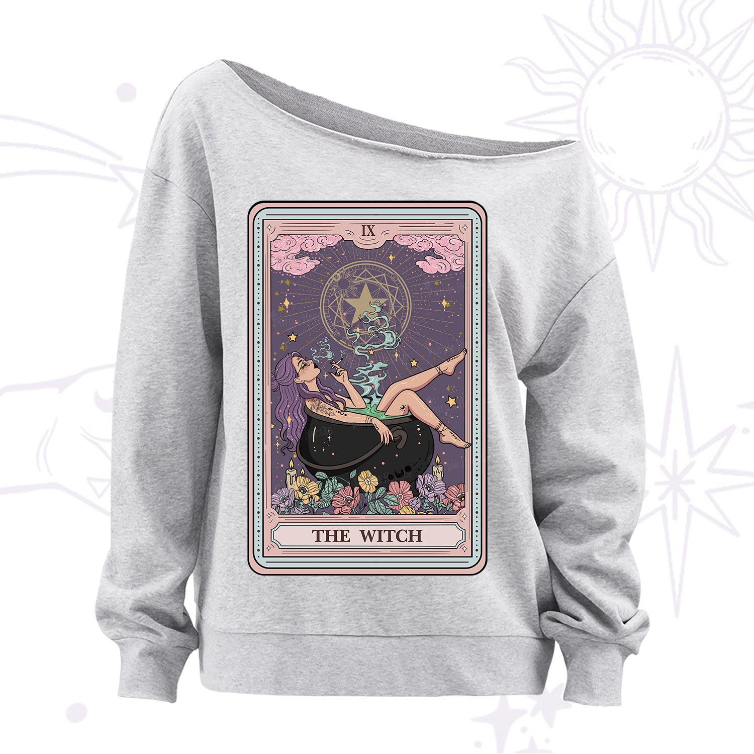 Purplehecate The Witch Tarot Card Off The Shoulder Sweatshirt