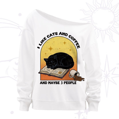Purplehecate I Like Cats And Coffee Off The Shoulder Sweatshirt