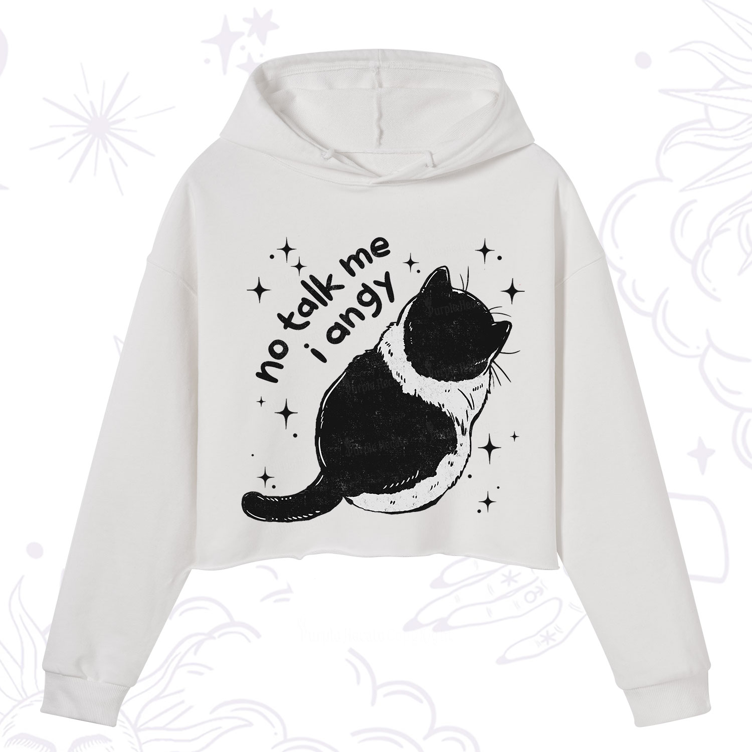 Purplehecate No Talk Me Im Angy Cat Crop Hoodie