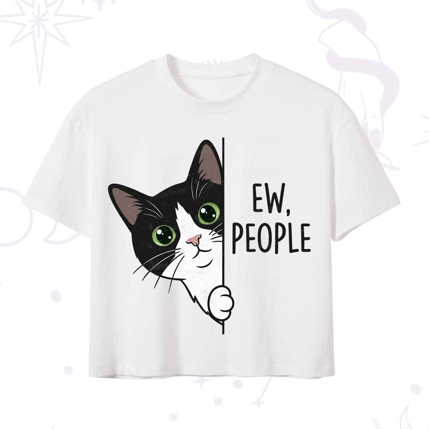 Purplehecate Funny Cat Ew People Crop T-Shirt