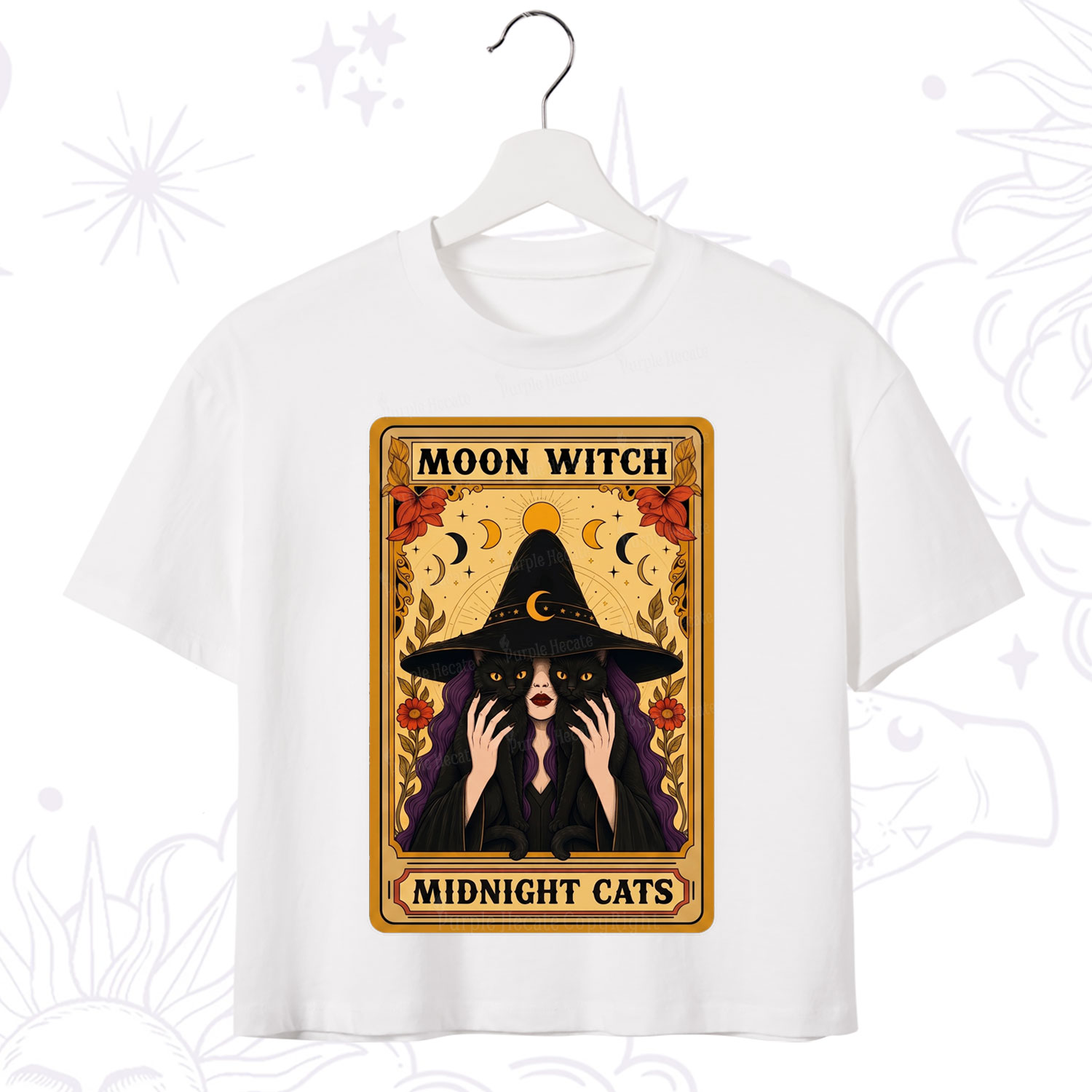 Purplehecate The Moon Witch Midnight Cats Oracle Card Crop T-Shirt