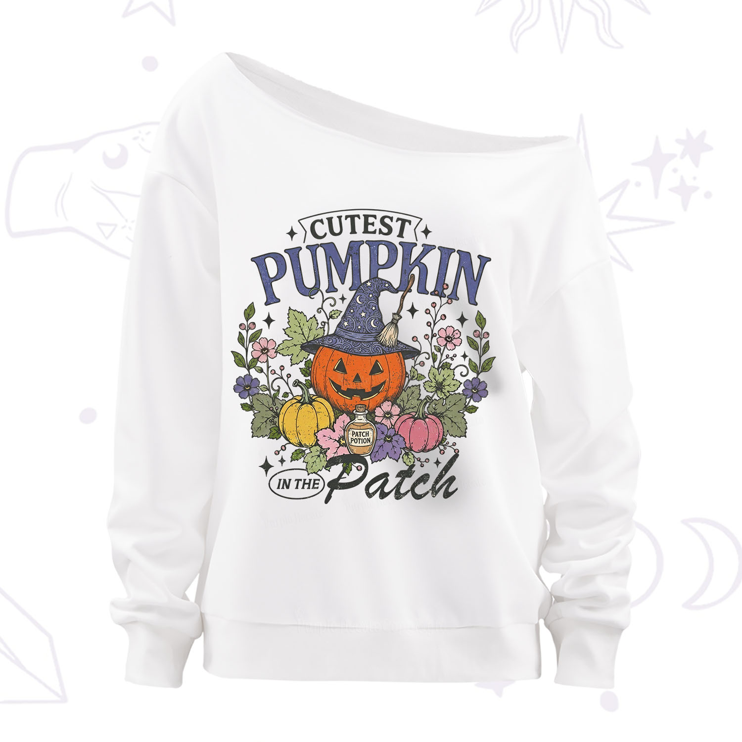 Purplehecate Cutest Pumpkin in the Patch Halloween Off The Shoulder Sweatshirt