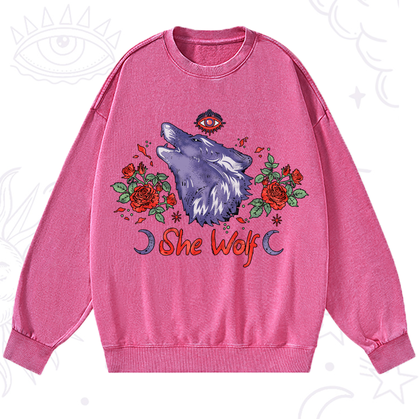 Purplehecate Moon Wolf Washed Sweatshirt