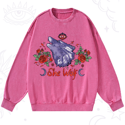 Purplehecate Moon Wolf Washed Sweatshirt