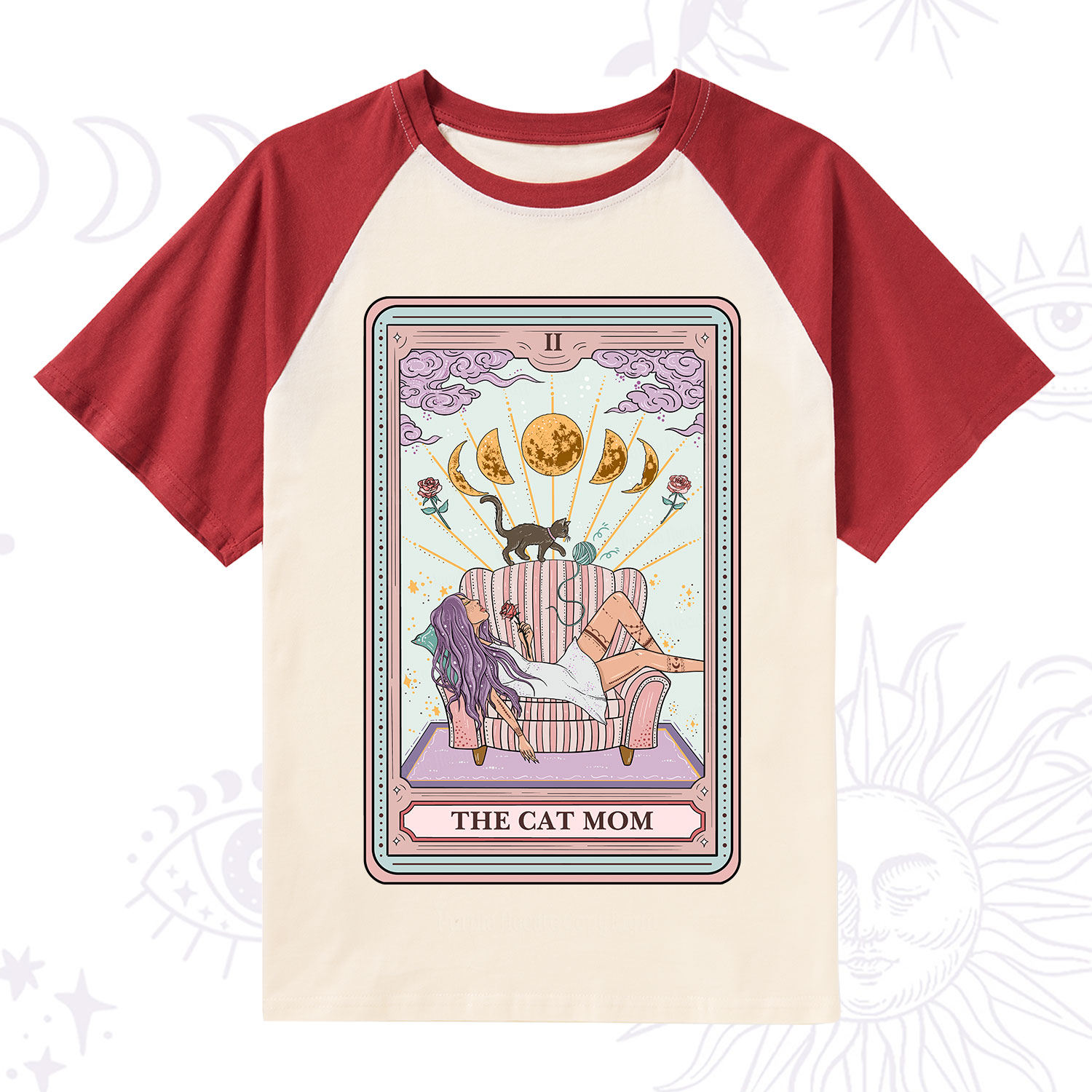 Purplehecate The Cat Mom Tarot Raglan Short Sleeve T‑Shirt