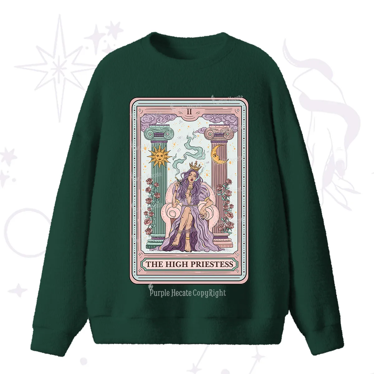 Purplehecate The High Priestess Tarot Card Fuzzy Ugly Sweater