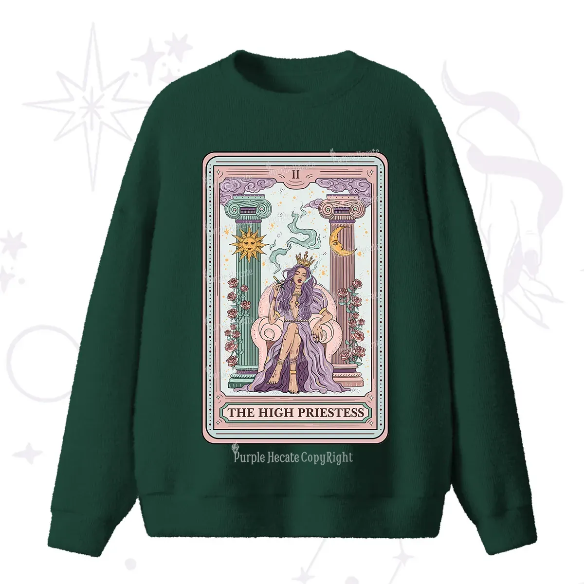 Purplehecate The High Priestess Tarot Card Fuzzy Ugly Sweater