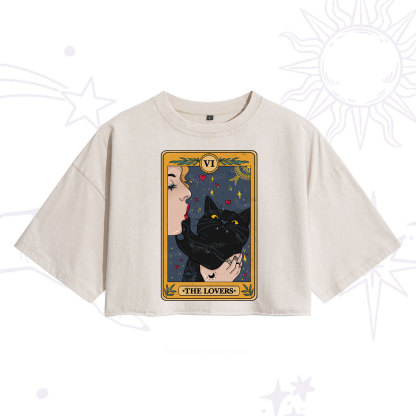 Purplehecate The Lovers Cat Tarot Washed Cropped T-Shirt