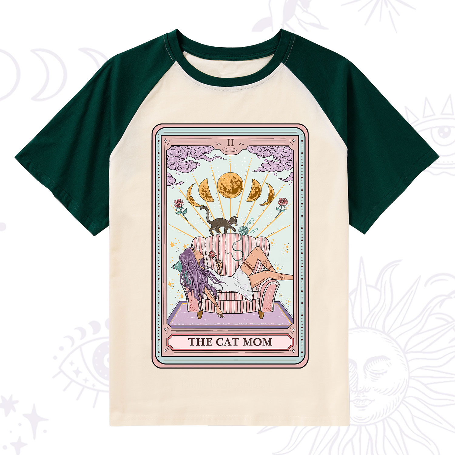 Purplehecate The Cat Mom Tarot Raglan Short Sleeve T‑Shirt