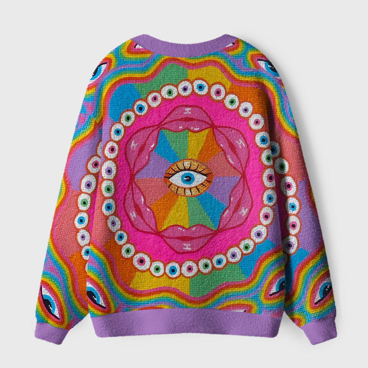 Purplehecate Chromatic Dreamwave Eye Ugly Cardigan Sweaters