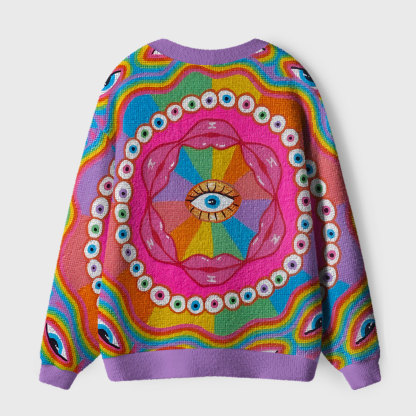 Purplehecate Chromatic Dreamwave Eye Ugly Cardigan Sweaters