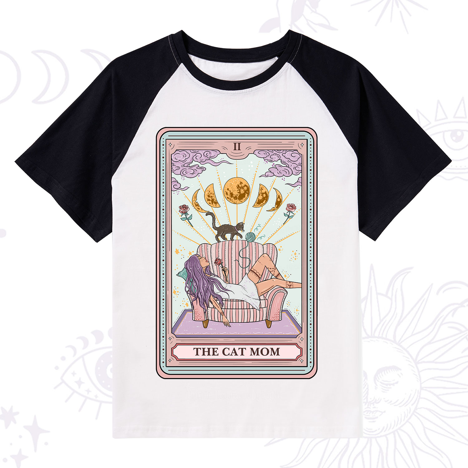 Purplehecate The Cat Mom Tarot Raglan Short Sleeve T‑Shirt