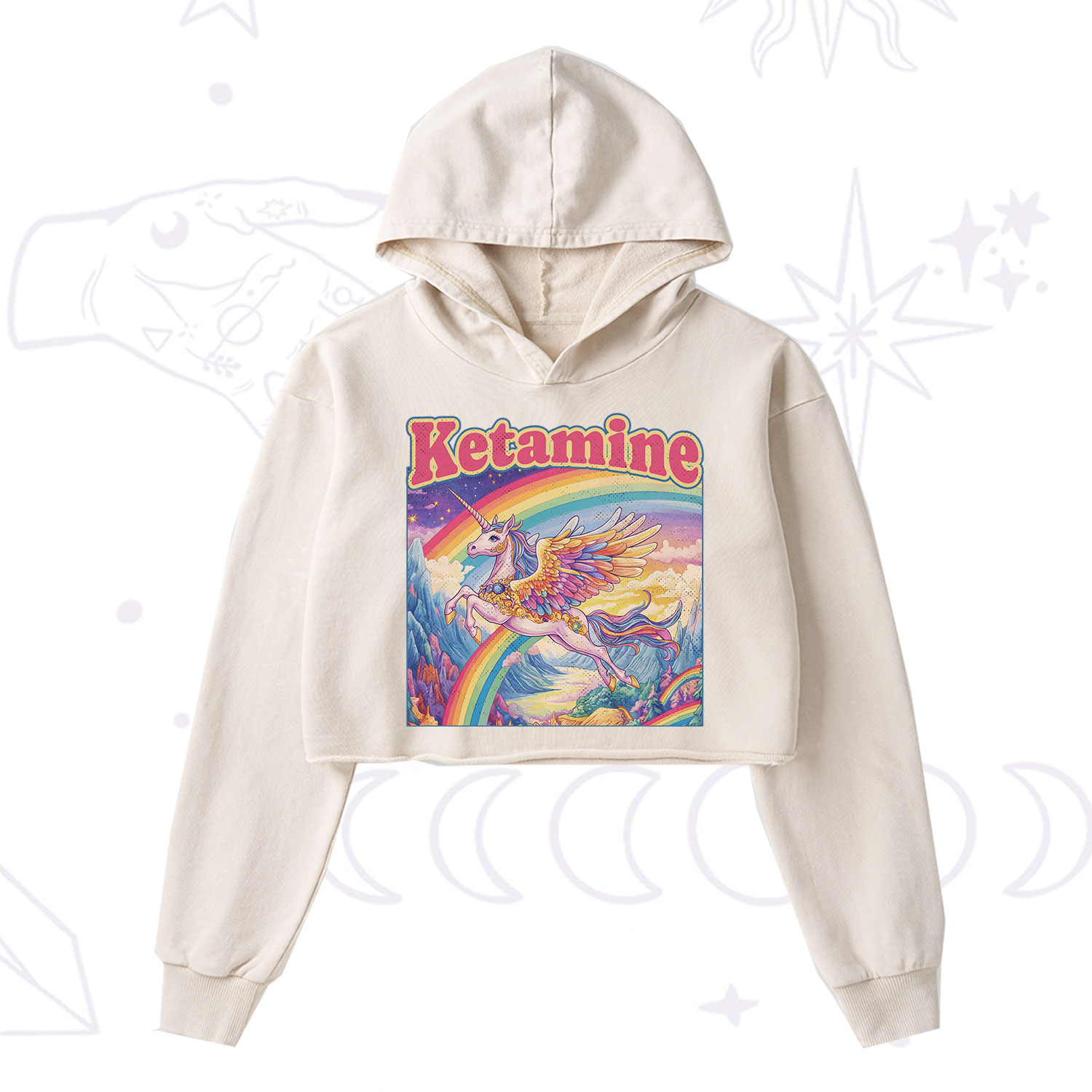 Purplehecate Ketamine Rainbow Unicorn Washed Cropped Hoodie
