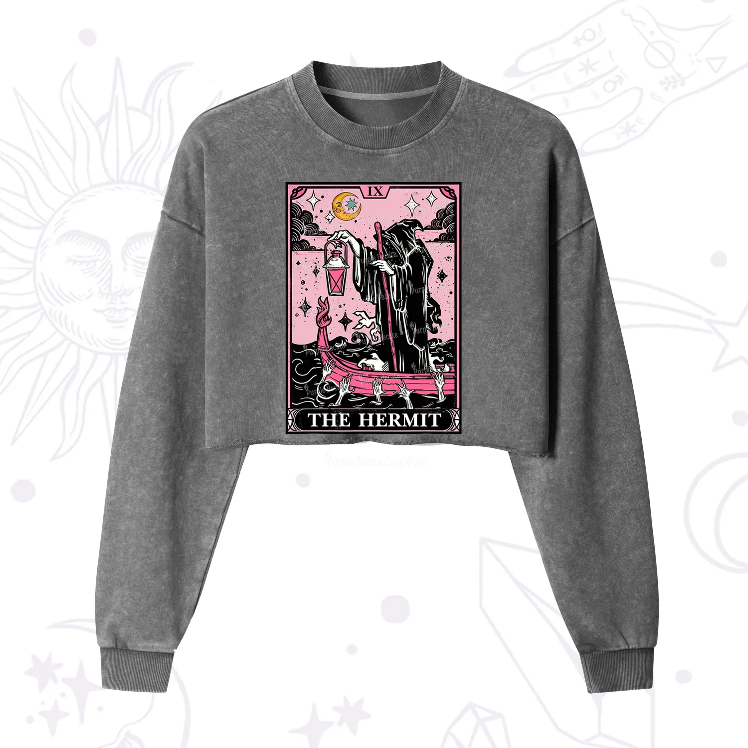 Purplehecate The Hermit Tarot Card Cropped Washed Sweatshirt