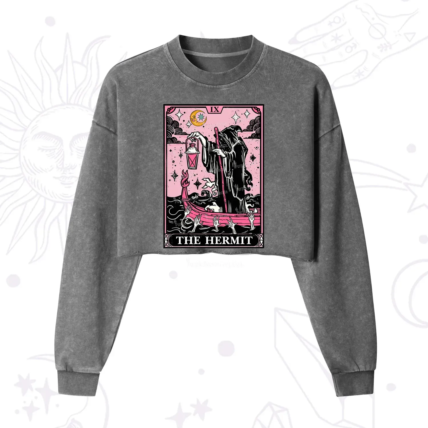 Purplehecate The Hermit Tarot Card Cropped Washed Sweatshirt