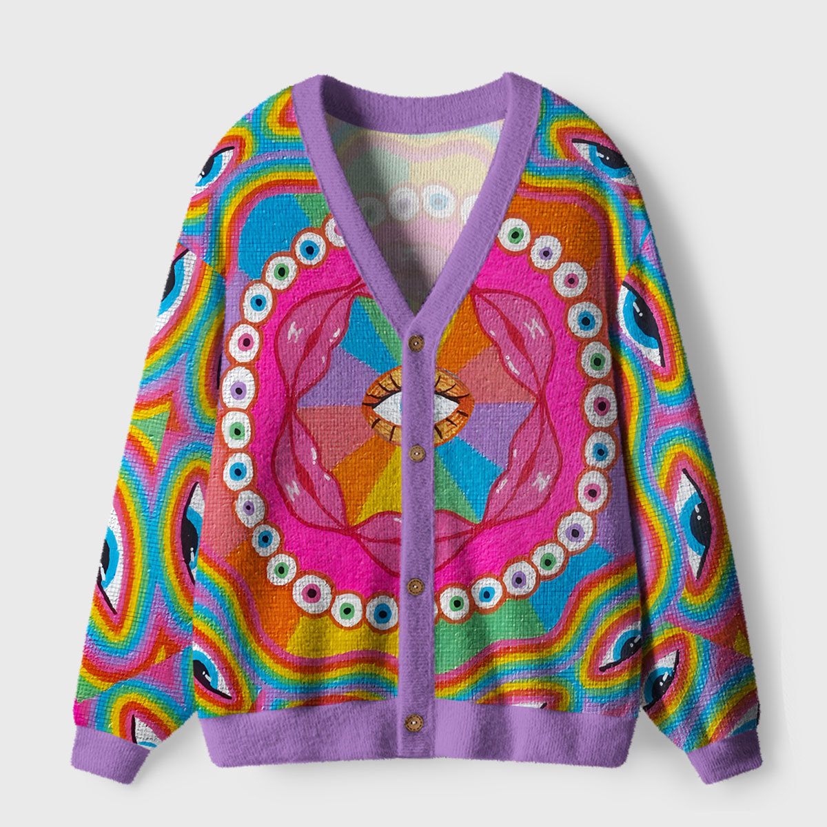 Purplehecate Chromatic Dreamwave Eye Ugly Cardigan Sweaters