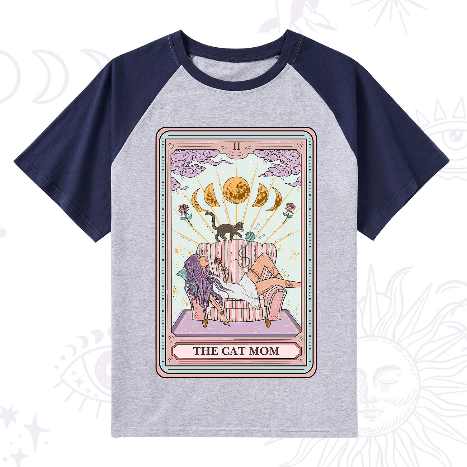 Purplehecate The Cat Mom Tarot Raglan Short Sleeve T‑Shirt