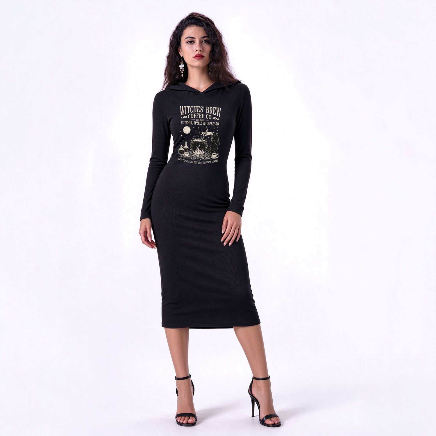 Purplehecate Witches' Brew Coffee Club Hooded Knit Dress