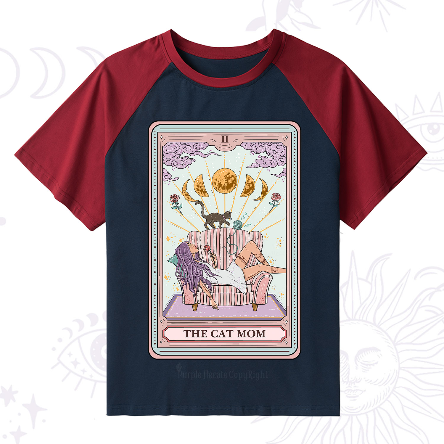 Purplehecate The Cat Mom Tarot Raglan Short Sleeve T‑Shirt