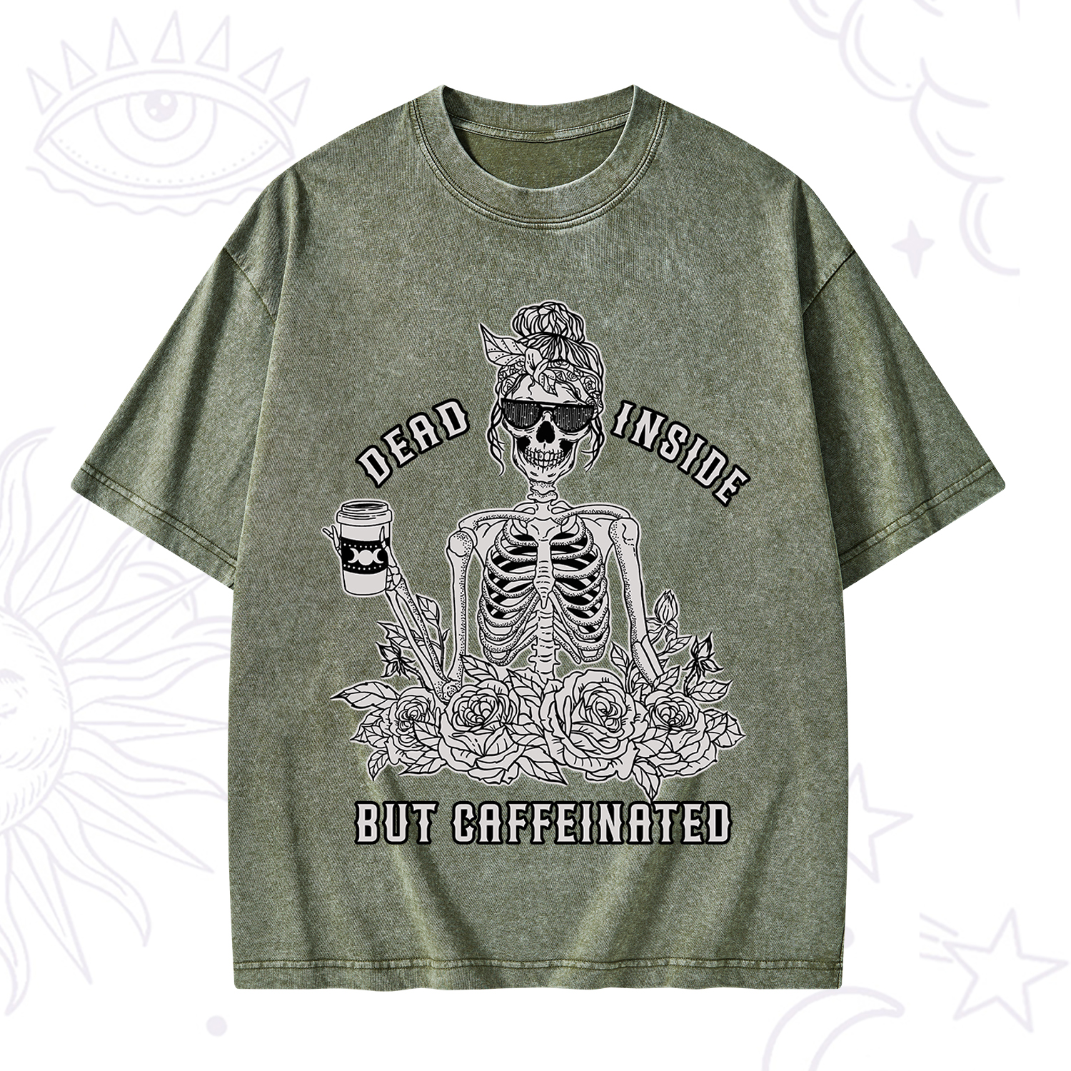 Purplehecate Dead Inside But Caffeinated Washed T-Shirt