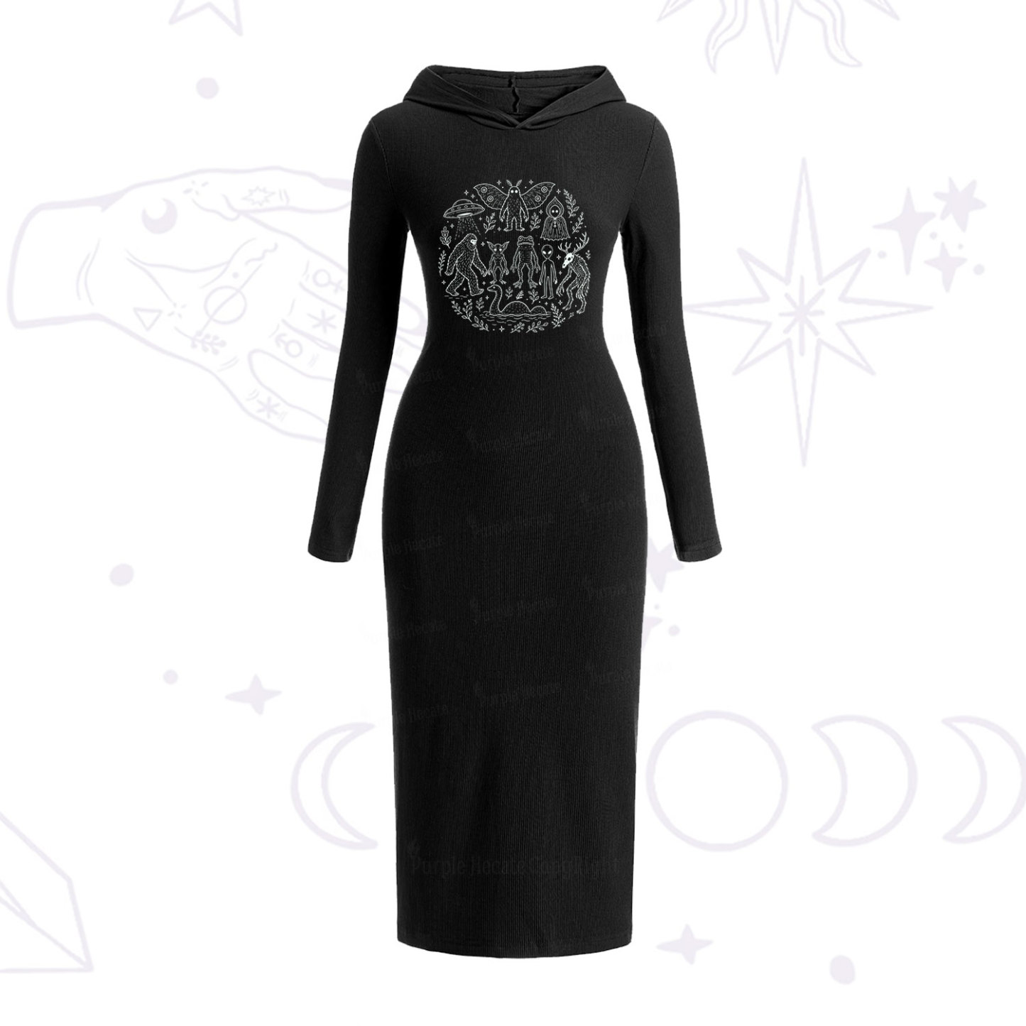 Purplehecate Respect the Locals Cryptid Hooded Knit Dress