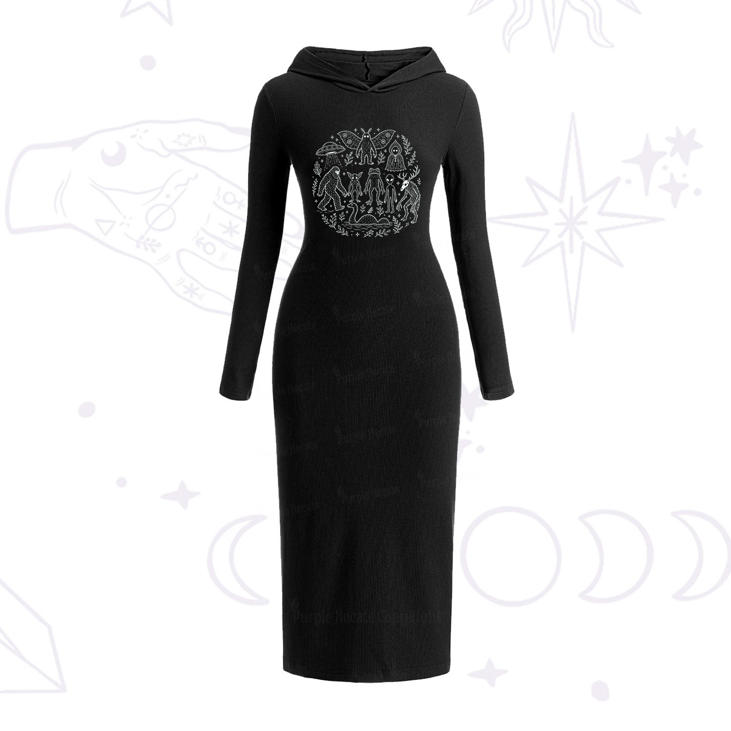 Purplehecate Respect the Locals Cryptid Hooded Knit Dress