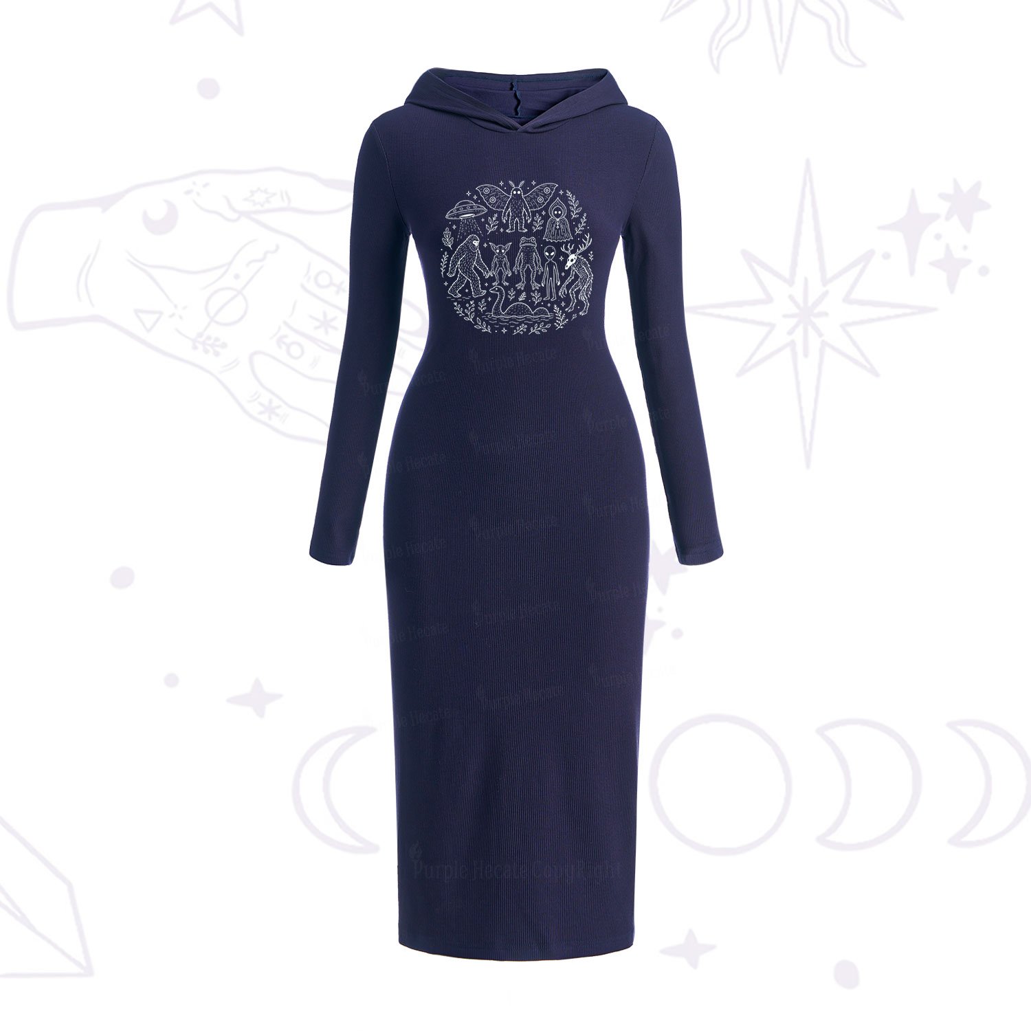 Purplehecate Respect the Locals Cryptid Hooded Knit Dress
