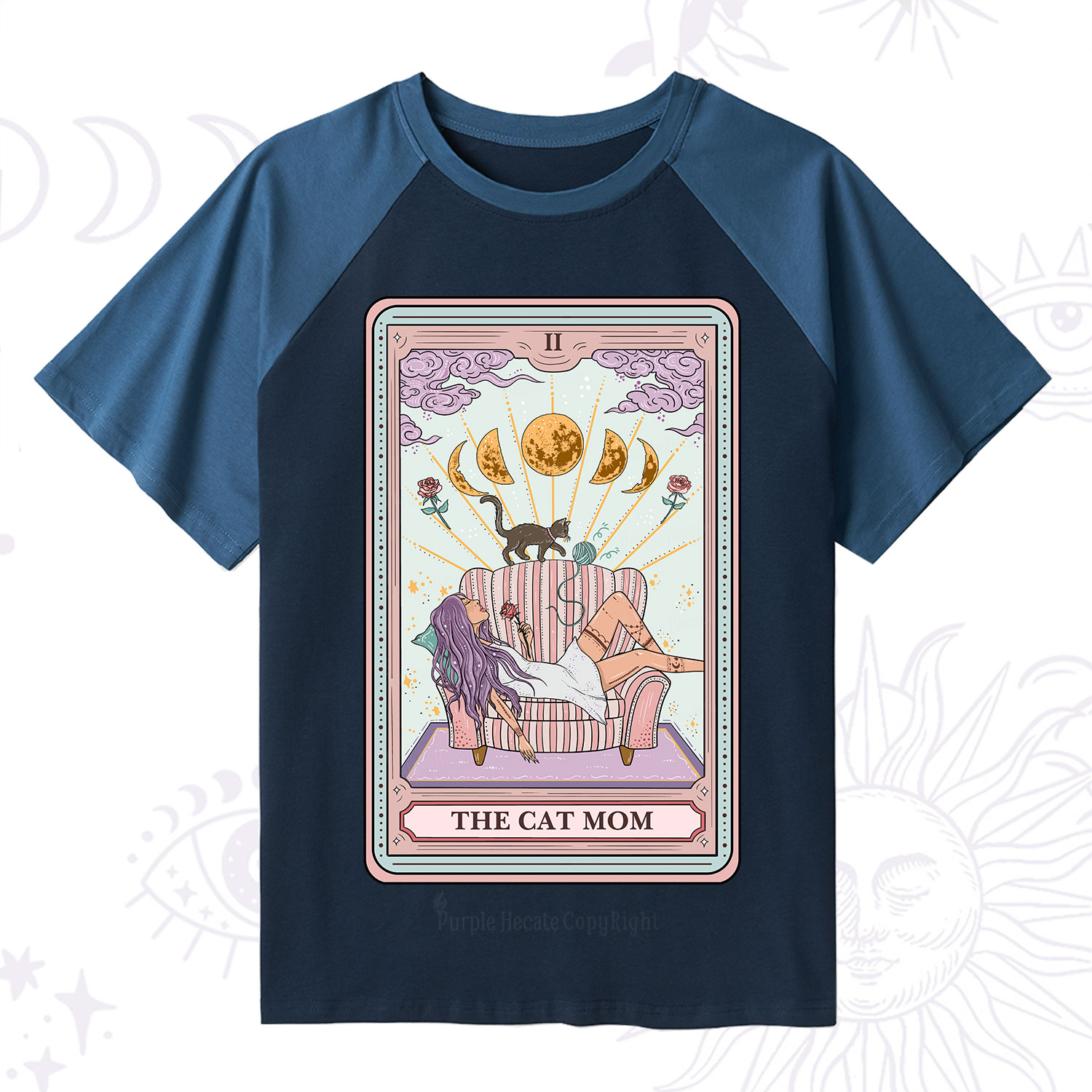 Purplehecate The Cat Mom Tarot Raglan Short Sleeve T‑Shirt