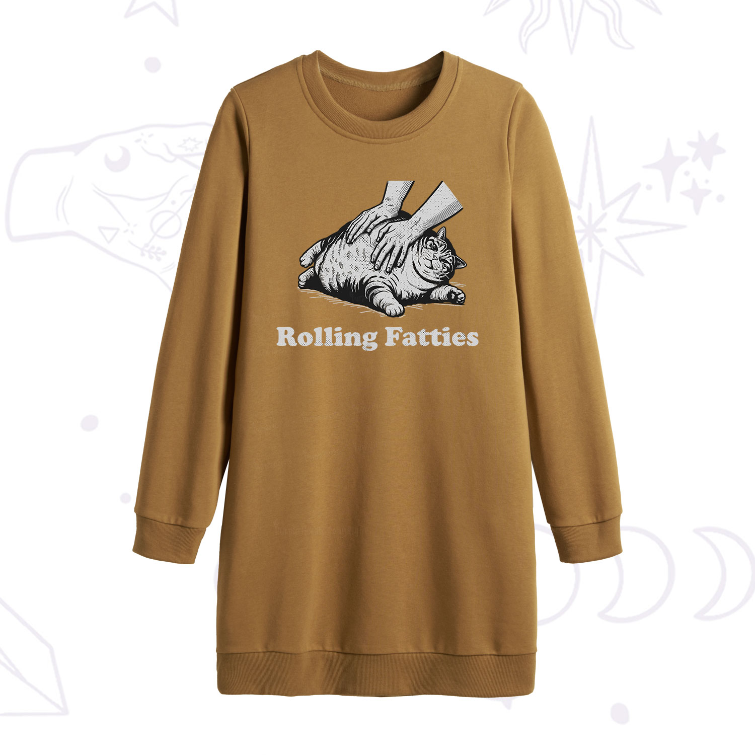 Purplehecate Rolling Fatties Cat Sweatshirt Dress