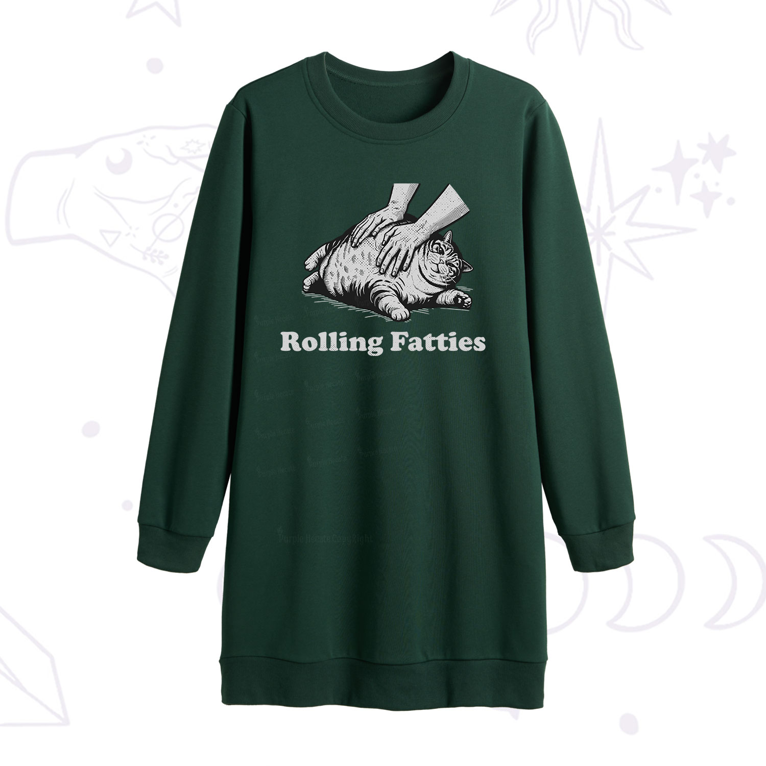 Purplehecate Rolling Fatties Cat Sweatshirt Dress