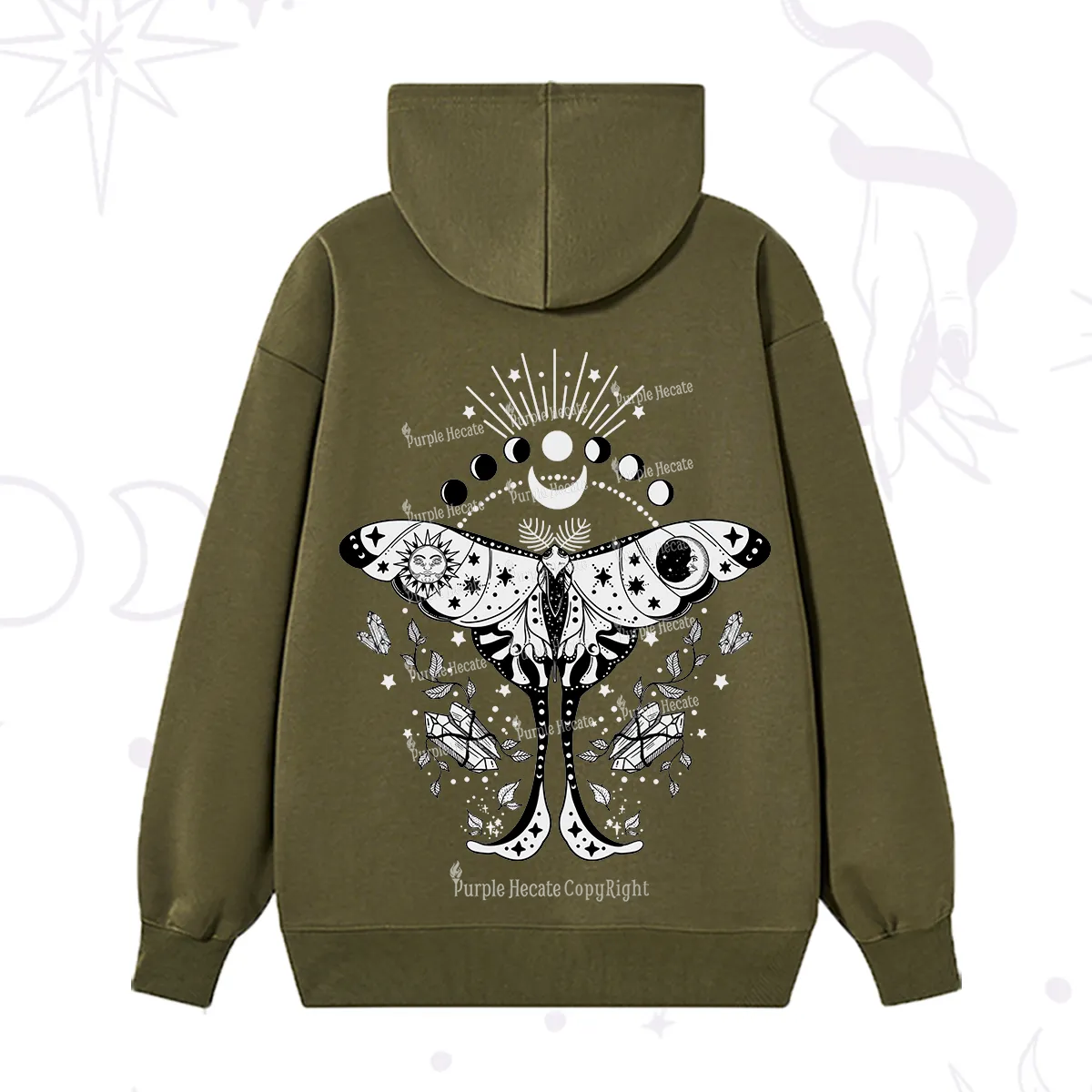 Purplehecate Moonlit Celestial Moth Hoodie