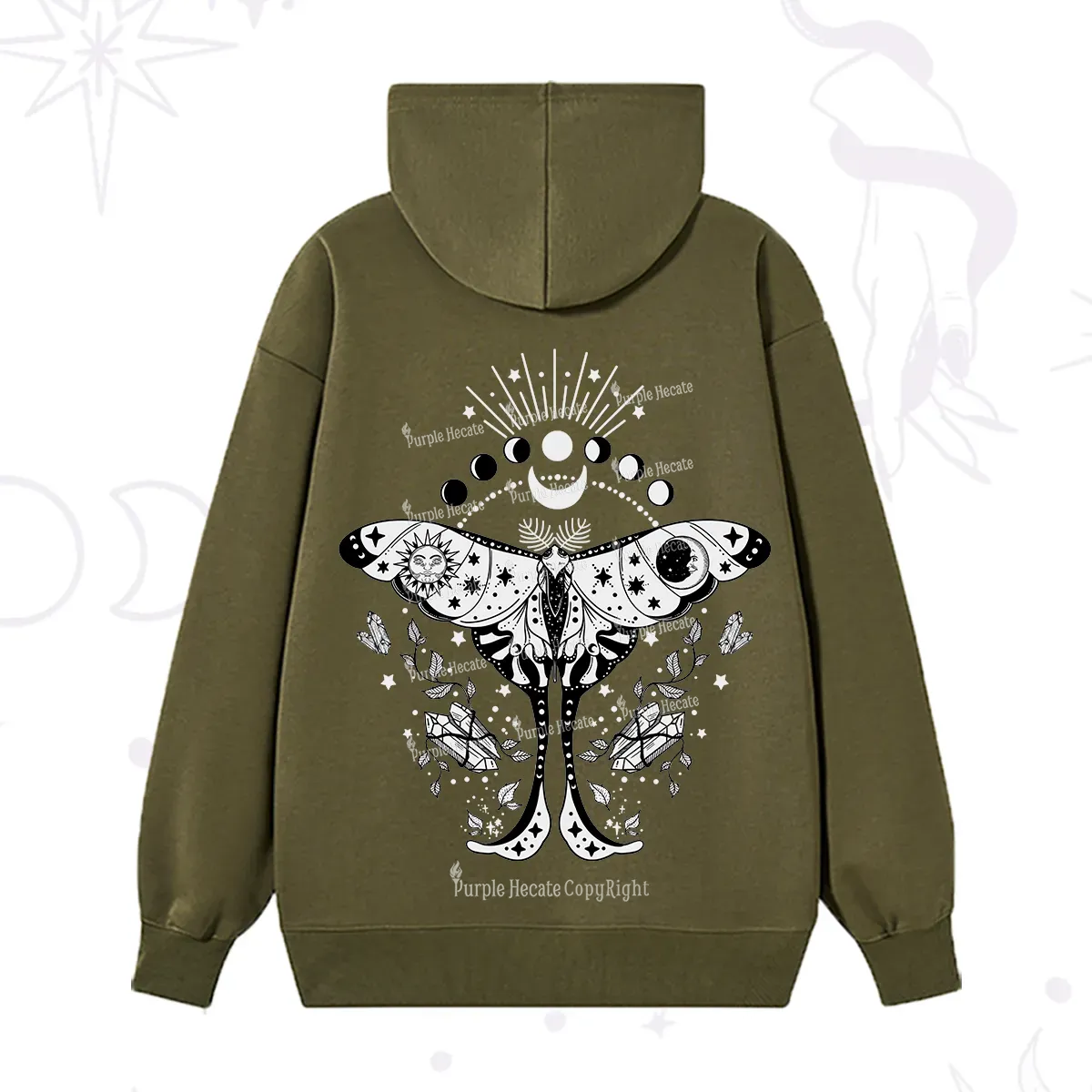 Purplehecate Moonlit Celestial Moth Hoodie