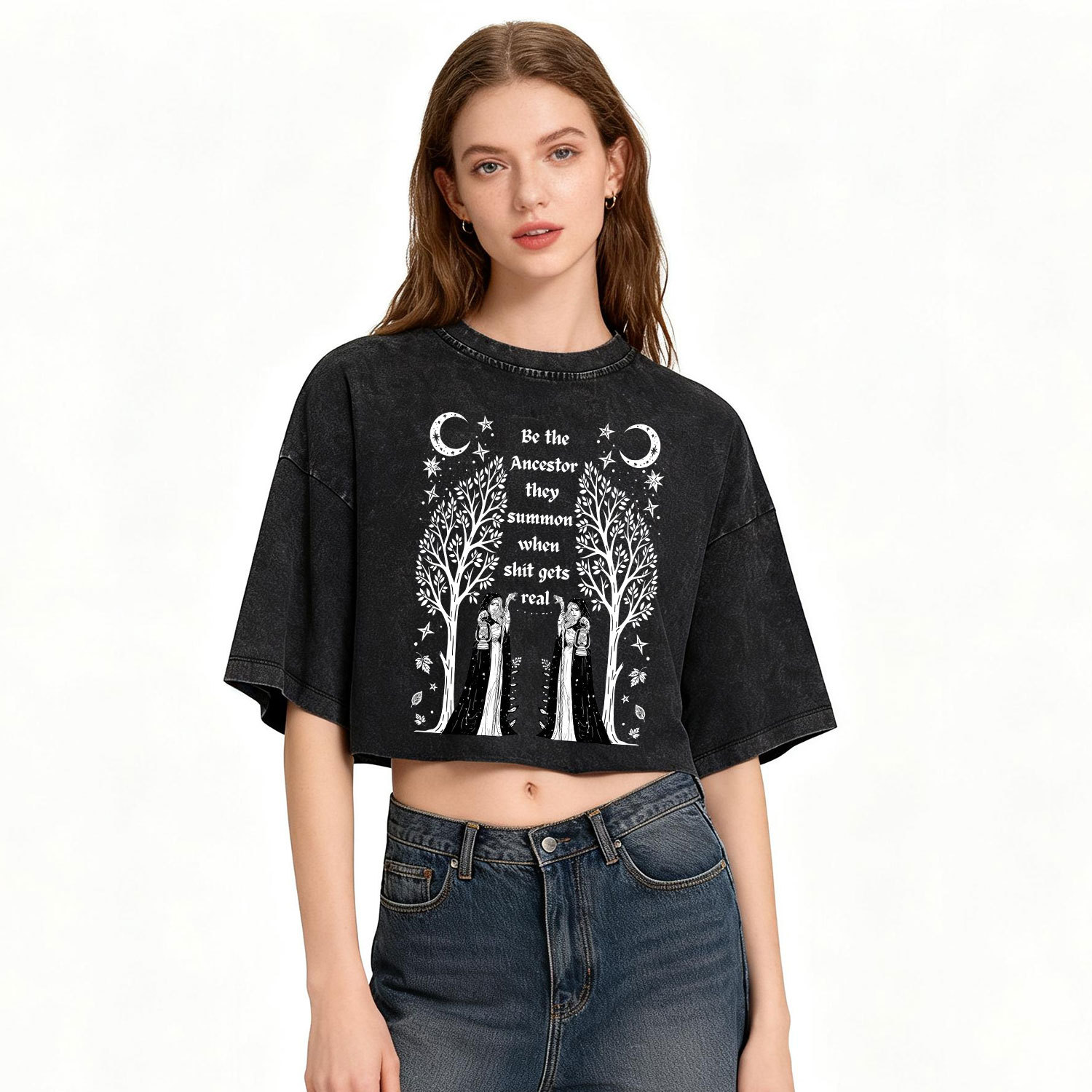 Purplehecate Be The Ancestor They Summon When Shit Gets Real Washed Cropped T-Shirt