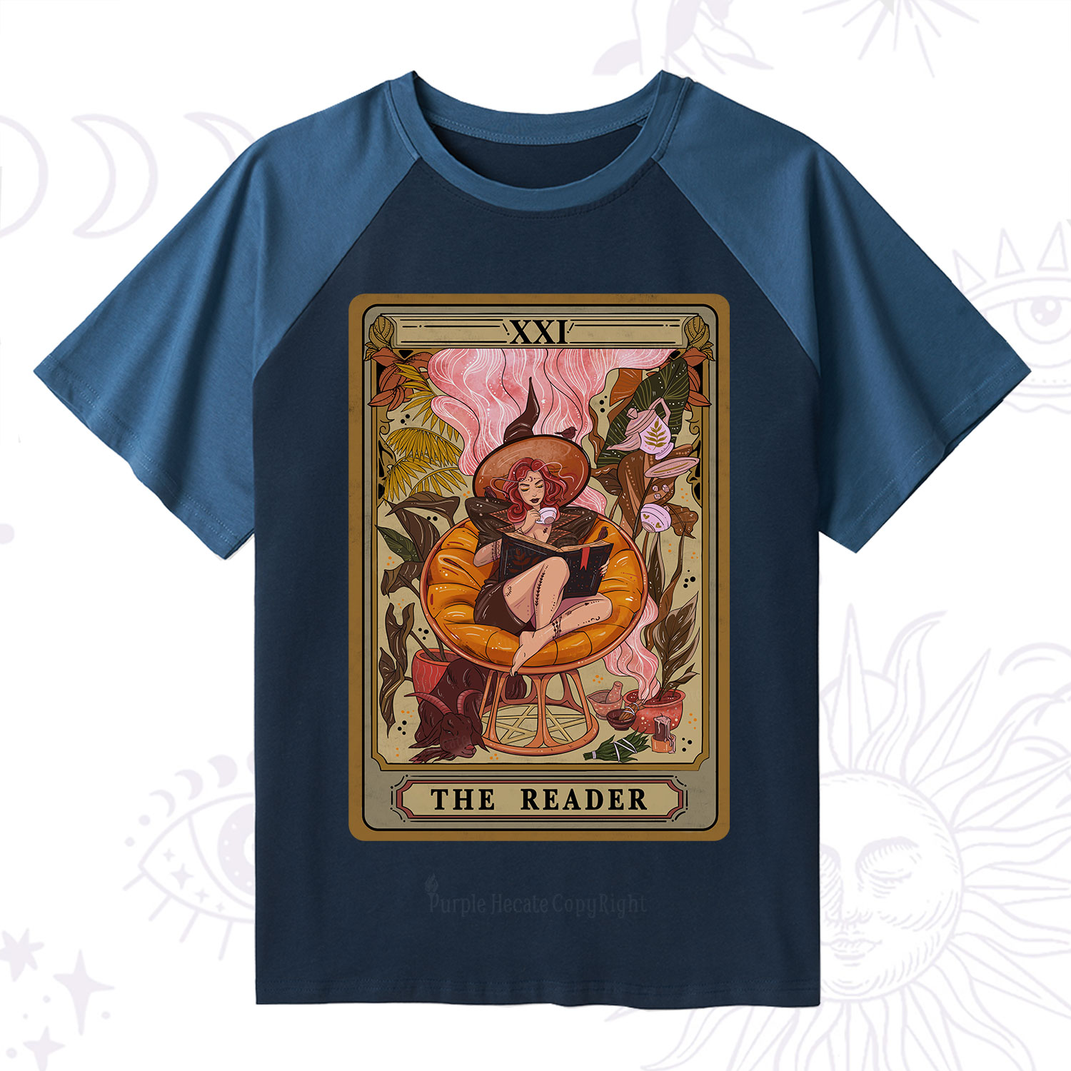 Purplehecate The Reader Tarot Card Raglan Short Sleeve T‑Shirt