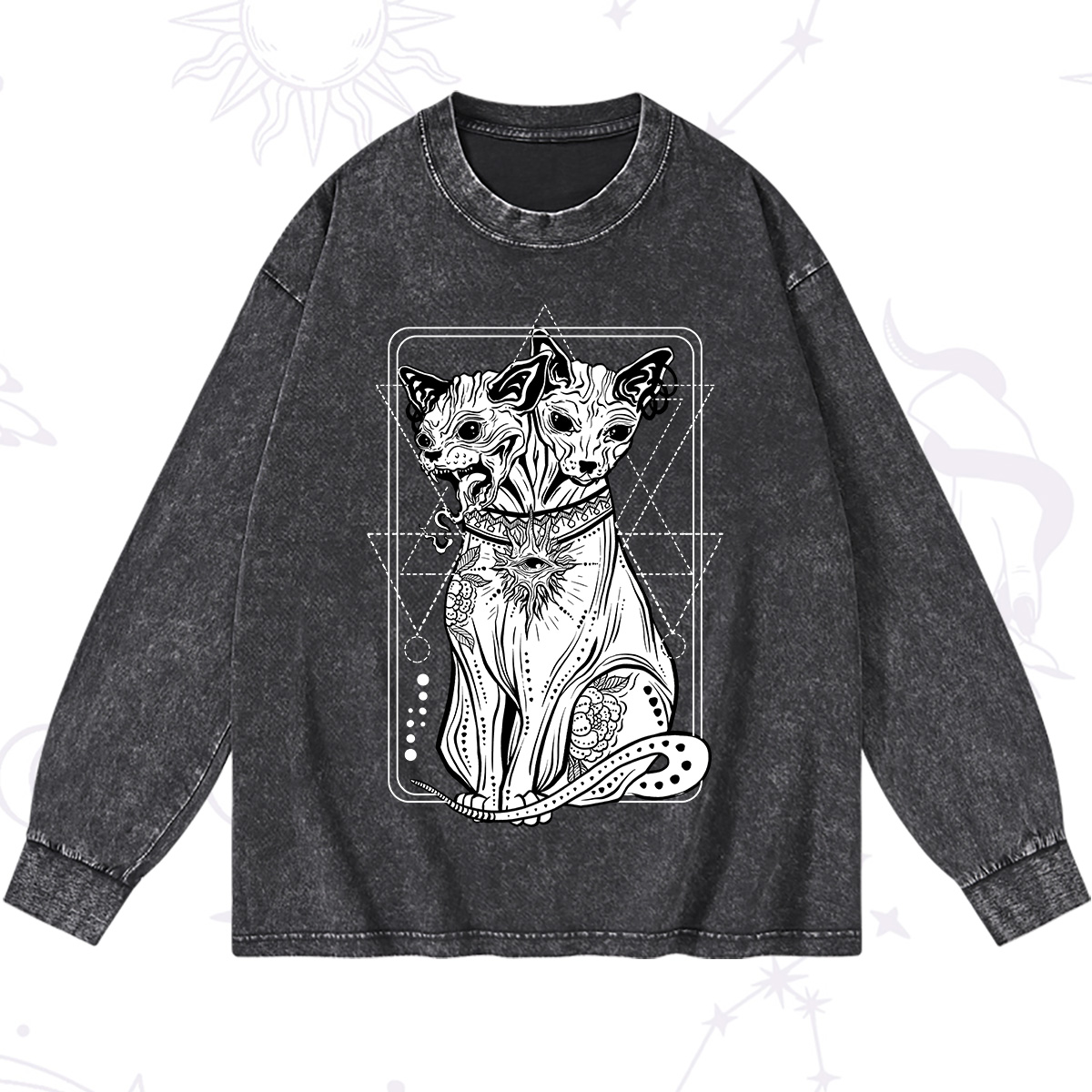 Purplehecate The Cat Goddess Bastet Washed Long Sleeve Shirt